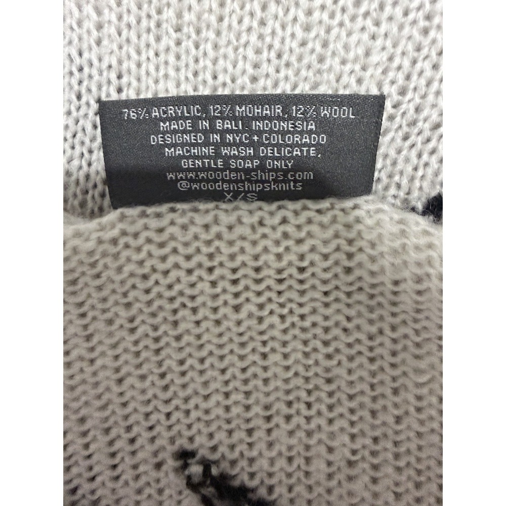 Wooden Ships Paola Buendia White Knit Sweater W/Black Lighting Bolts Size XS/S - Picture 10 of 10